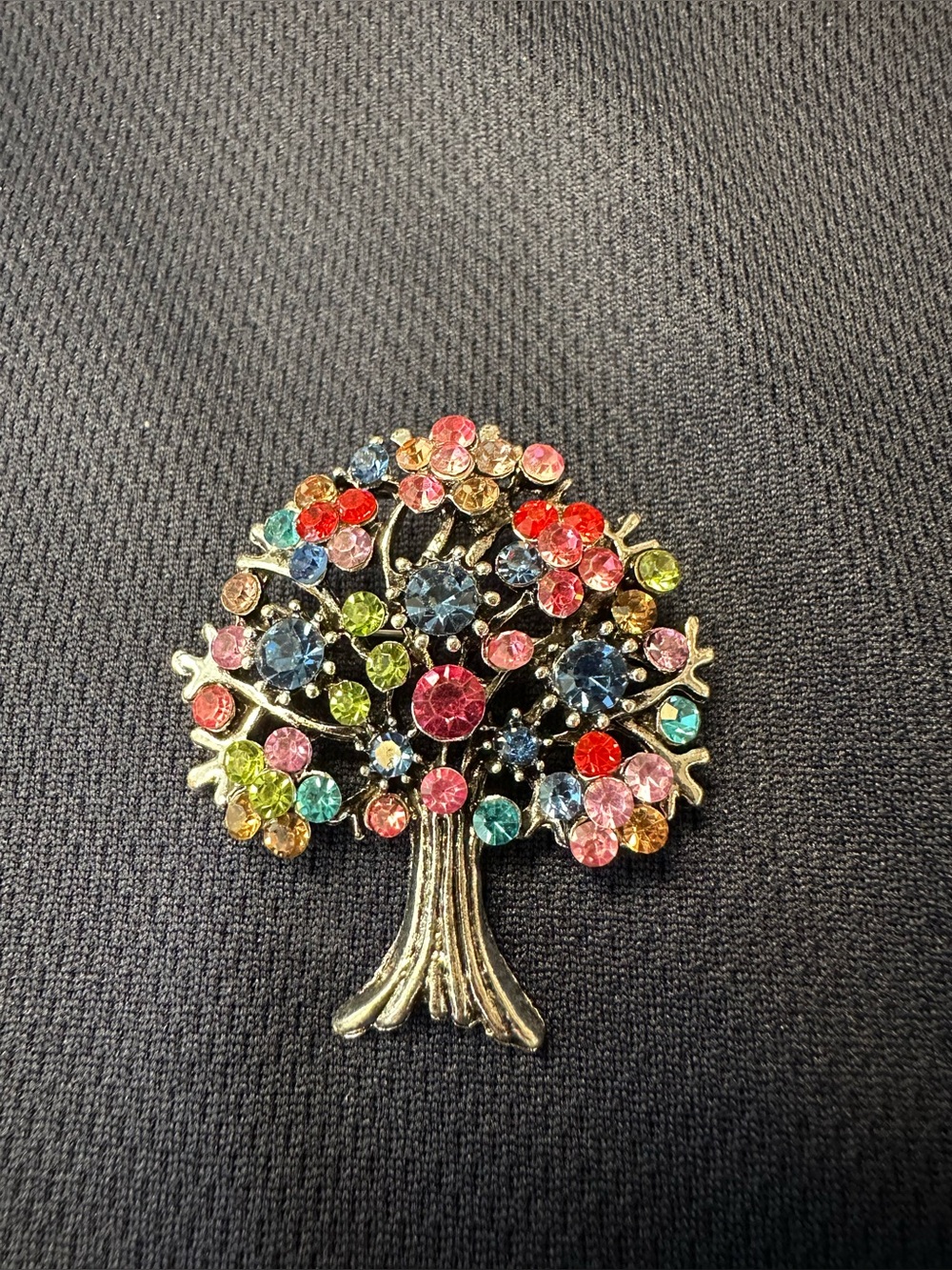Silver Multicolor Crystal Tree Brooch - Sparkling Rhinestone Pin